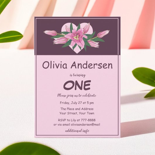 Blooming Lily Elegant Birthday Uitnodiging