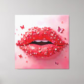Blooming Lips: Floral Butterfly Kiss Canvas Afdruk (Voorkant)