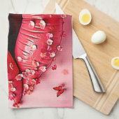 Blooming Lips: Floral Butterfly Kiss Theedoek (Quarter Fold)