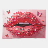 Blooming Lips: Floral Butterfly Kiss Theedoek (Horizontaal)