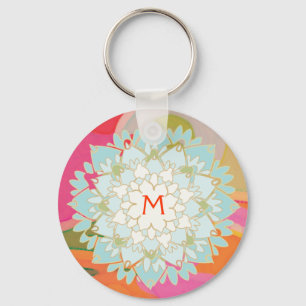 Blooming Lotus Flower Monogrammed Sleutelhanger