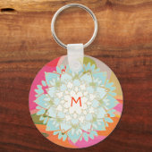 Blooming Lotus Flower Monogrammed Sleutelhanger (Voorkant)
