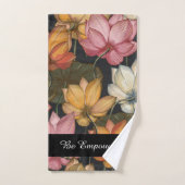 Blooming Lotus Water Lilies Black Exercise Handdoek (Handdoek)
