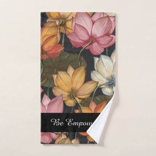 Blooming Lotus Water Lilies Black Exercise Handdoek (Handdoek)