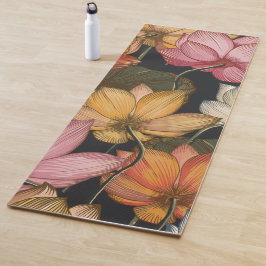 Blooming Lotus Water Lilies Black Exercise Yogamat