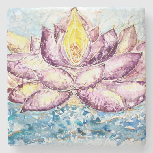 Blooming Lotus Waterverf Art Stone Onderzetter (Voorkant)