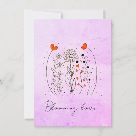 Blooming Love Hand-Drawn Hearts Floral Card (Voorkant)