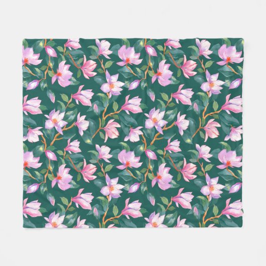 Blooming magnolia fleece deken (Voorkant (Horizontaal))