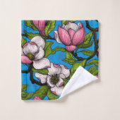 Blooming magnolia op blauw bad handdoek (Wasdoekje)