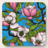 Blooming magnolia op blauw bier onderzetter (Voorkant)