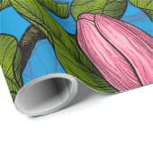 Blooming magnolia op blauw cadeaupapier (Rol Hoek)