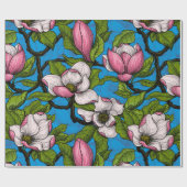 Blooming magnolia op blauw cadeaupapier (Vlak)
