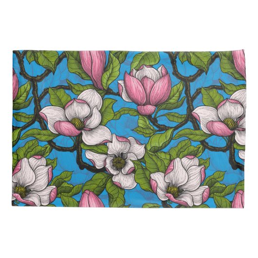 Blooming magnolia op blauw kussensloop (Achterkant)