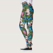 Blooming magnolia op blauw leggings (Links)