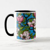 Blooming magnolia op blauw mok (Links)