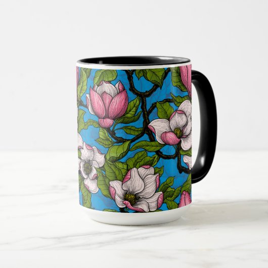 Blooming magnolia op blauw mok (Voorkant rechts)