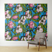 Blooming magnolia op blauw wandkleed (In Situ (horizontaal))