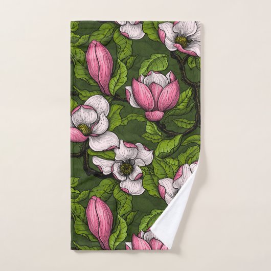 Blooming magnolia op donkergroen bad handdoek (Handdoek)