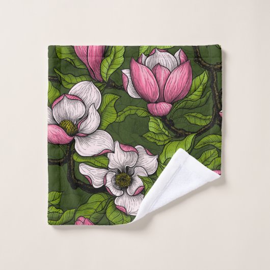 Blooming magnolia op donkergroen bad handdoek (Wasdoekje)