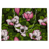 Blooming magnolia op donkergroen groot cadeauzakje (Voorkant)