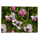 Blooming magnolia op donkergroen groot cadeauzakje (Achterkant)