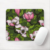 Blooming magnolia op donkergroen muismat (Met muis)