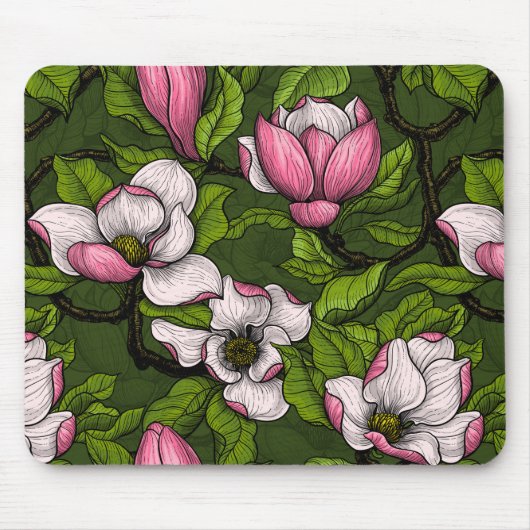 Blooming magnolia op donkergroen muismat (Voorkant)