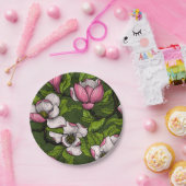 Blooming magnolia op donkergroen papieren bordje (Feest)