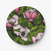 Blooming magnolia op donkergroen papieren bordje (Voorkant)