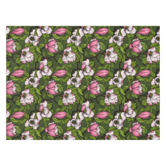 Blooming magnolia op donkergroen tafelkleed (Voorkant (Horizontaal))