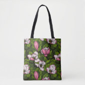 Blooming magnolia op donkergroen tote bag (Voorkant)