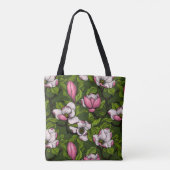 Blooming magnolia op donkergroen tote bag (Achterkant)