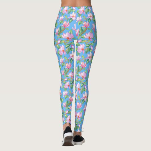 Blooming magnolia op sky blue leggings (Achterkant)