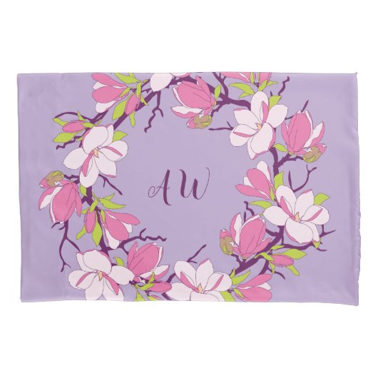 Blooming Magnolia Personalized Paar of Kussensloop (Voorkant-Links)