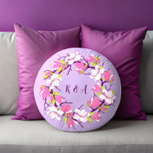 Blooming Magnolia Personalized Round Pillow