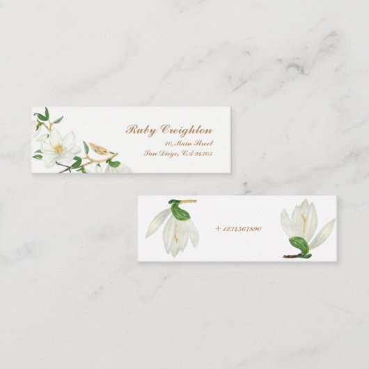 Blooming Magnolia waterverf Mini Visitekaartje (Voorkant / Achterkant)