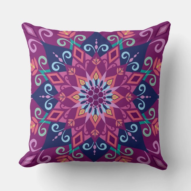 Blooming Mandala-Paars-Large Scale-Sierkussen Kussen (Voorkant)