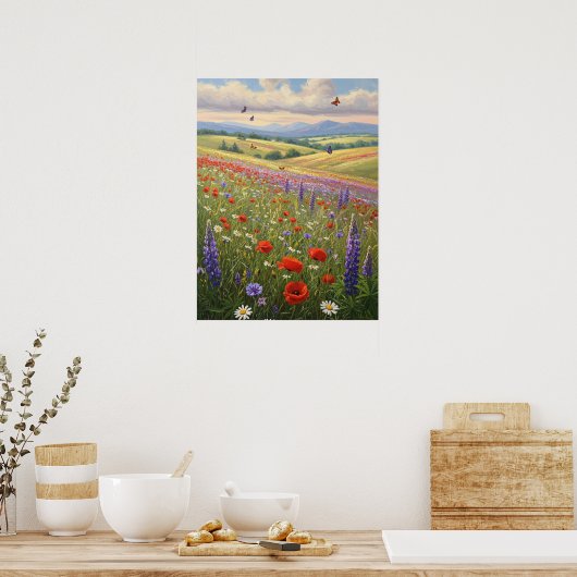 Blooming Meadow Landscape Painting Art Poster (Keuken)