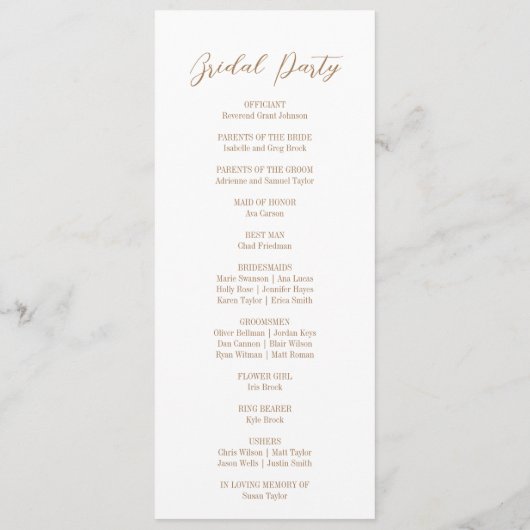 Blooming met liefde: minimalistisch script bruilof programmakaart (Achterkant)