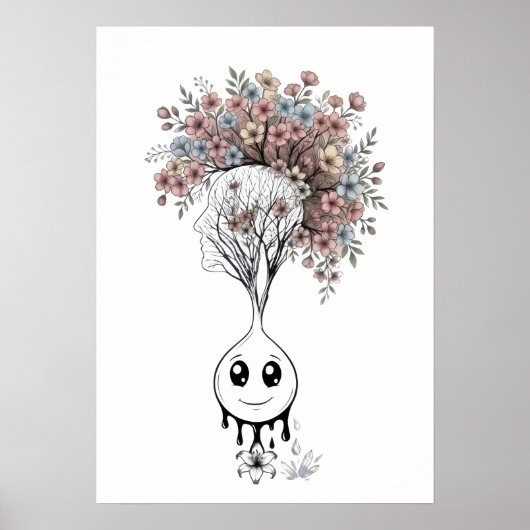 Blooming Mind- Modern Surrealist Floral Art Poster (Voorkant)