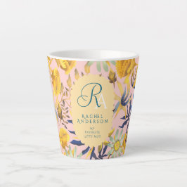 Blooming Mystical Floral Monogram Beige Latte Mug Latte Mok