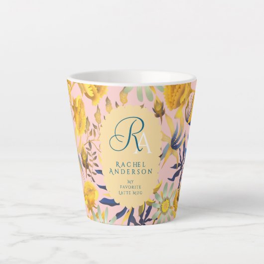 Blooming Mystical Floral Monogram Beige Latte Mug Mok (Voorkant)