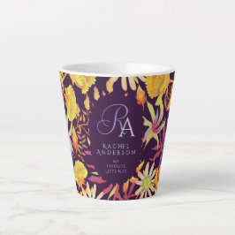 Blooming Mystical Floral Monogram Brown Latte Mug Latte Mok