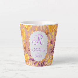Blooming Mystical Floral Monogram Brown Latte Mug Latte Mok