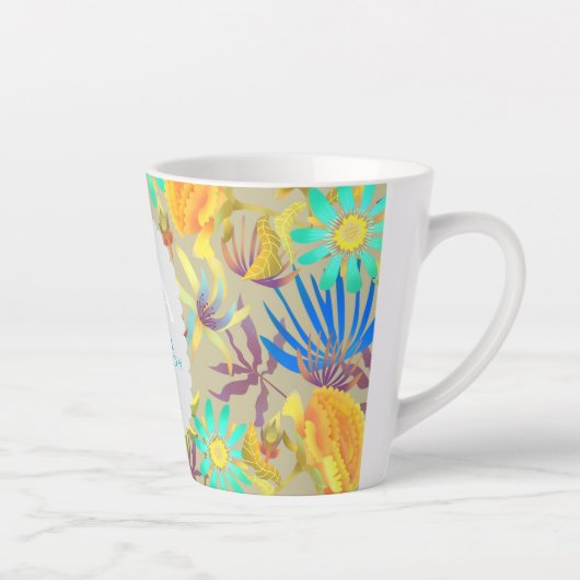 Blooming Mystical Floral Monogram Grey Latte Mug Mok (Rechts)