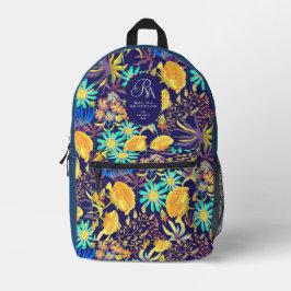 Blooming Mystical Floral Monogram Navy Bedrukte Rugzak