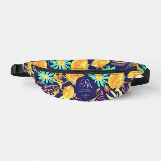 Blooming Mystical Floral Monogram Navy Heuptasje (Voorkant)