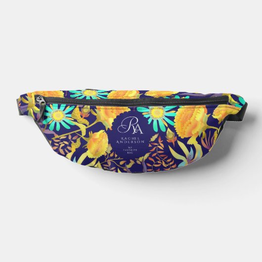Blooming Mystical Floral Monogram Navy  Heuptasje (Liggend)