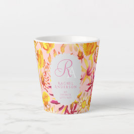 Blooming Mystical Floral Monogram Pink Latte Mug Latte Mok