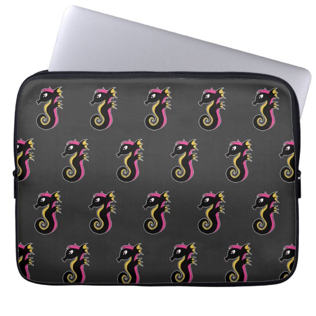 Blooming Neon Seahorse Laptop Sleeve (Voorkant)